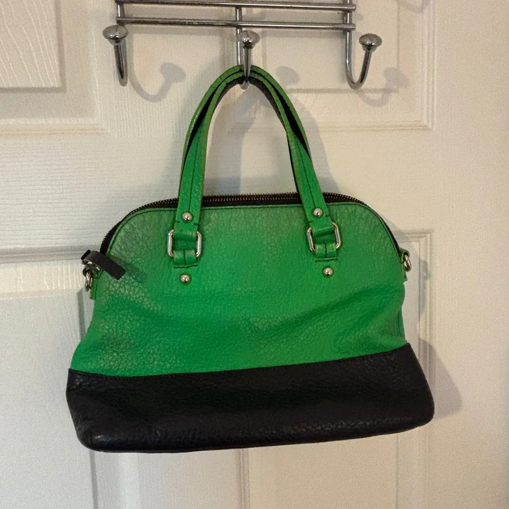 Kate Spade Green Black Colorblock Pebbled Leather‎ Dome Satchel Handbag